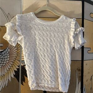 Zara Cream Textured Ruffle Sleeve Blouse